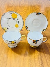 Art Deco Tea Set ×2 –Paragon Tea Cup & Saucer Duo – Hand-Painted Designs