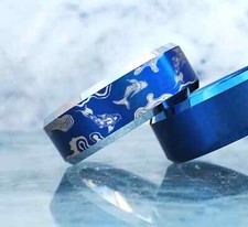 Men engraved blue tungsten - men's,