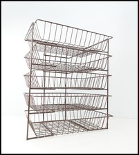 Vintage Stacking Filing Trays x 5 Wire Plastic Coated Stand Office Desk Storage