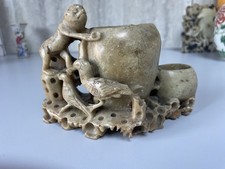 Beautiful Antique Chinese Hand Carved Soapstone Statue Figure Qing Dynasty