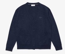 Lacoste Women's V-Neck Buttoned Wool Cardigan In Blue Size 40 €165