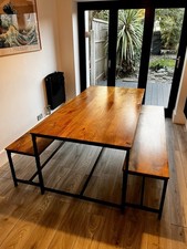 Made.com Industrial Style Dining Table & Benches Six Person
