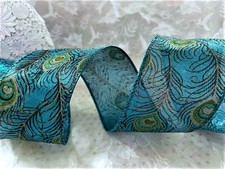 Eleganza PEACOCK FEATHER heavier organza (653535) - Luxury Wire edge Ribbon 63mm