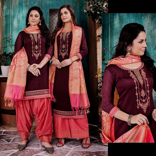 Maron pink silk banarasi - silk,