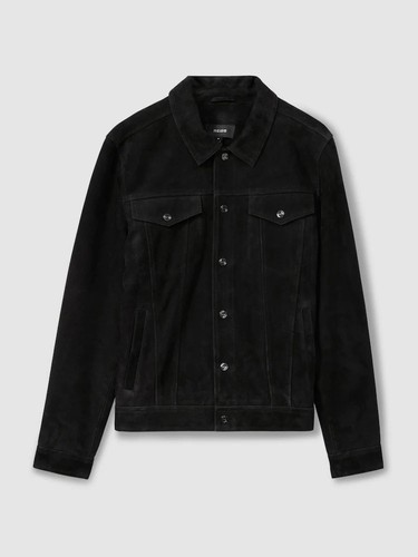 Reiss eden black suede trucker - black,
