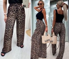 Womens Ladies Palazzo Trousers Leopard Animal Print High Waist Bottoms Pants