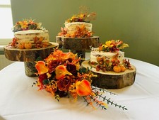 3 log slice cake stands, only used once. Freshly cut wood