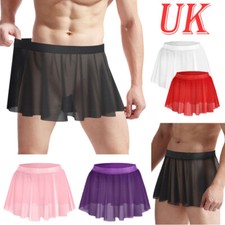 UK Men Sissy Mesh Ruffled Skirt Crossdress Lingerie Elastic Maid Dress Sleepwear