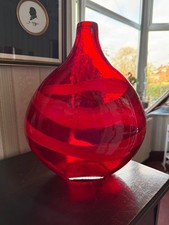 red heavy large art glass vase