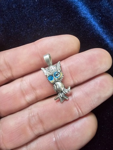 Tiny owl charm stamped - charm,