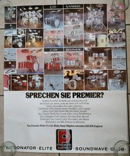 Vintage Premier Drums Poster German Resonator Elite Soundwave, Club 70s/80s