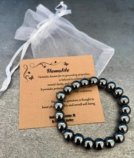 HEMATITE Bracelet Stretch Fit Handmade With Gift Bag & Card Crystal Gemstone 8mm