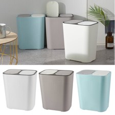 12L Plastic Trash Can Rectangle Push-Button Dual Compartment Recycling Waste Bin