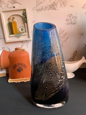 Blue and Gold leaf glass vase