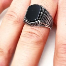 925 STERLING SILVER ONYX RING TURKISH RING MENS WOMENS ADJUSTABLE RING #021