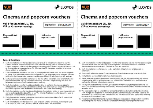 Vue cinema tickets 2 - vue, +