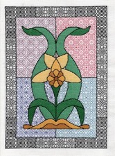 Goldleaf Needlework KL218 Stained Glass Daffodil Blackwork and Cross Stitch Kit
