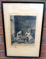 Antique signed chess etching