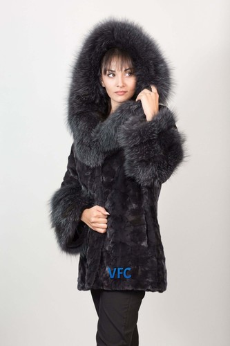 Navy mink coat with - mink,