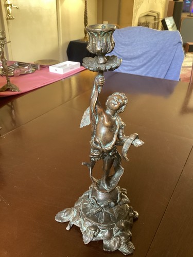 Bronze cherub candlestick - bronze,