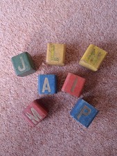 Vintage ABC Wooden Coloured Building  Blocks, 8 In Total, 4 Different Colours.