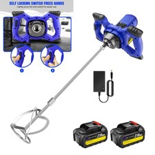 6000W Cordless Plaster Paddle Mixer Drill Mortar Cement Stirrer Whisk +2 Battery