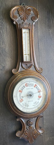 Antique carved oak aneroid - carved,