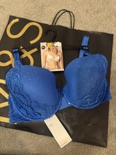 M&S Lace Wired Plunge bra Blue