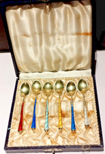 Ela Denmark Sterling Silver Guilloche Demitasse Spoons 6 Boxed
