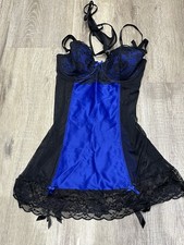Ann Summers Blue & Black Suspender Cami Sz 10-12 Retro Vintage Rare