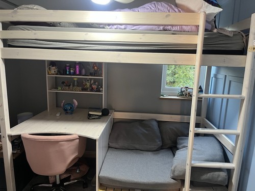 White wooden single bunk bed - wooden,