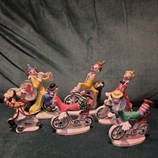 Vintage Retro MidCentury Italian Art Pottery Ceramic Clowns on Bikes x 6