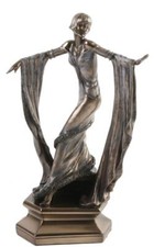 Art Deco Lady with Shawl in Both Hands - Bronze Figurine (Juliana)