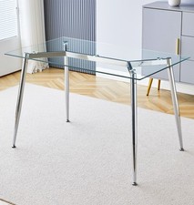 Dining Table, Glass Top Kitchen Table, Small Table, Chrome Metal Leg (120x70cm)