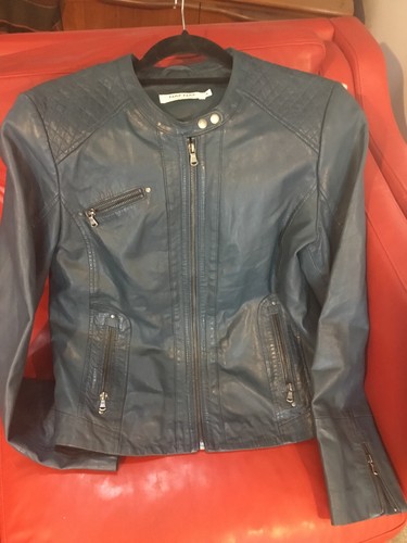 Petrol blue leather - jacket, naf
