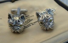 FINE STERLING SILVER FRENCH BULLDOG CUFFLINKS EMERALD COLLARS