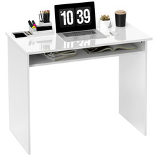 HOMCOM High Gloss White Computer Desk with Storage - Study & Office