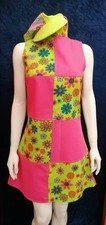Ladies Green Floral 60s 1960s Style Costume Fancy Mini Dress & Hat Size XS 8