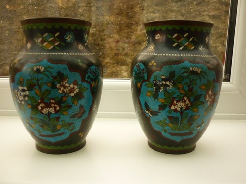 Antique pair chinese cloisonne - pair,