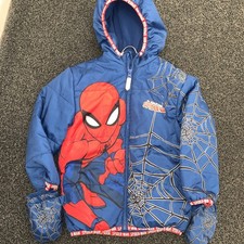 Boys Blue Marvel Spiderman Hooded Puffer Coat Zip Up 2 Pockets 3-4 years
