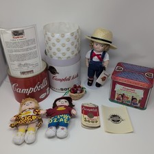 1997 Campbell Soup Kids Tomato Florentina Porcelain Doll w/ CoA + 2 Dolls & Tin