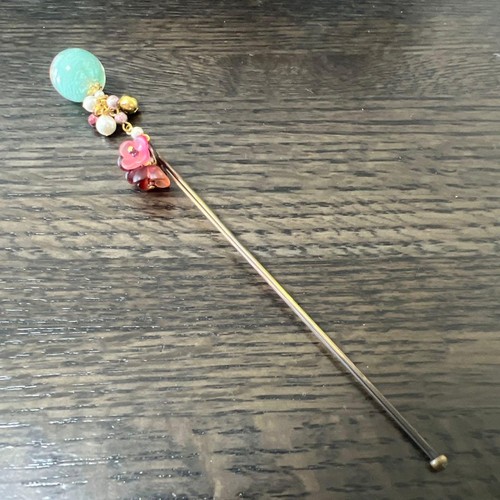 Blue bead and pink flower - bead,