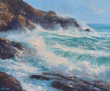 Richard Blowey Original Oil Painting Crashing Waves Seascape Cornish Art