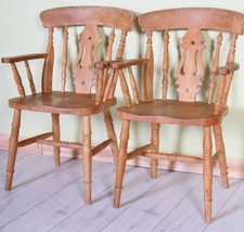 Delivery Options - 2 Rustic Old Fiddle back Carver Chairs - Waxed - Sturdy