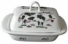 Cows pattern porcelain traditional deep white butter dish