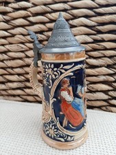 Vintage German Ceramic Stein Tankard with Pewter Lid Beer Mug Collectible