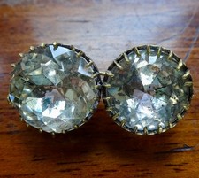 antique Edwardian clear rhinestone claw set brooch gold tone c pin -665