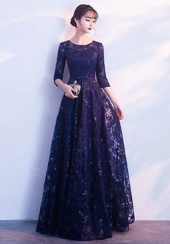 Embroidered sleeve midi - 3/4-sleeve,