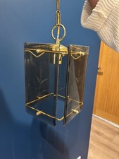 Vintage BHS Brass+Smoked Etched Glass Ceiling Light+Shade Ornate 1980’s Hallway