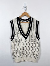 Zara Jumper Vest Womens S Black White Chunky Cable Knit Beaded Oversized Gilet